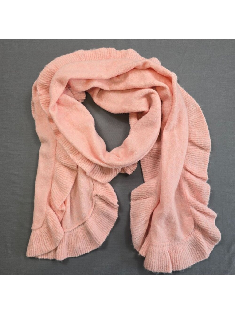 Anna & Ava Size One Womens Pink Ruffled Edge Scarf Soft Knitted Polyester